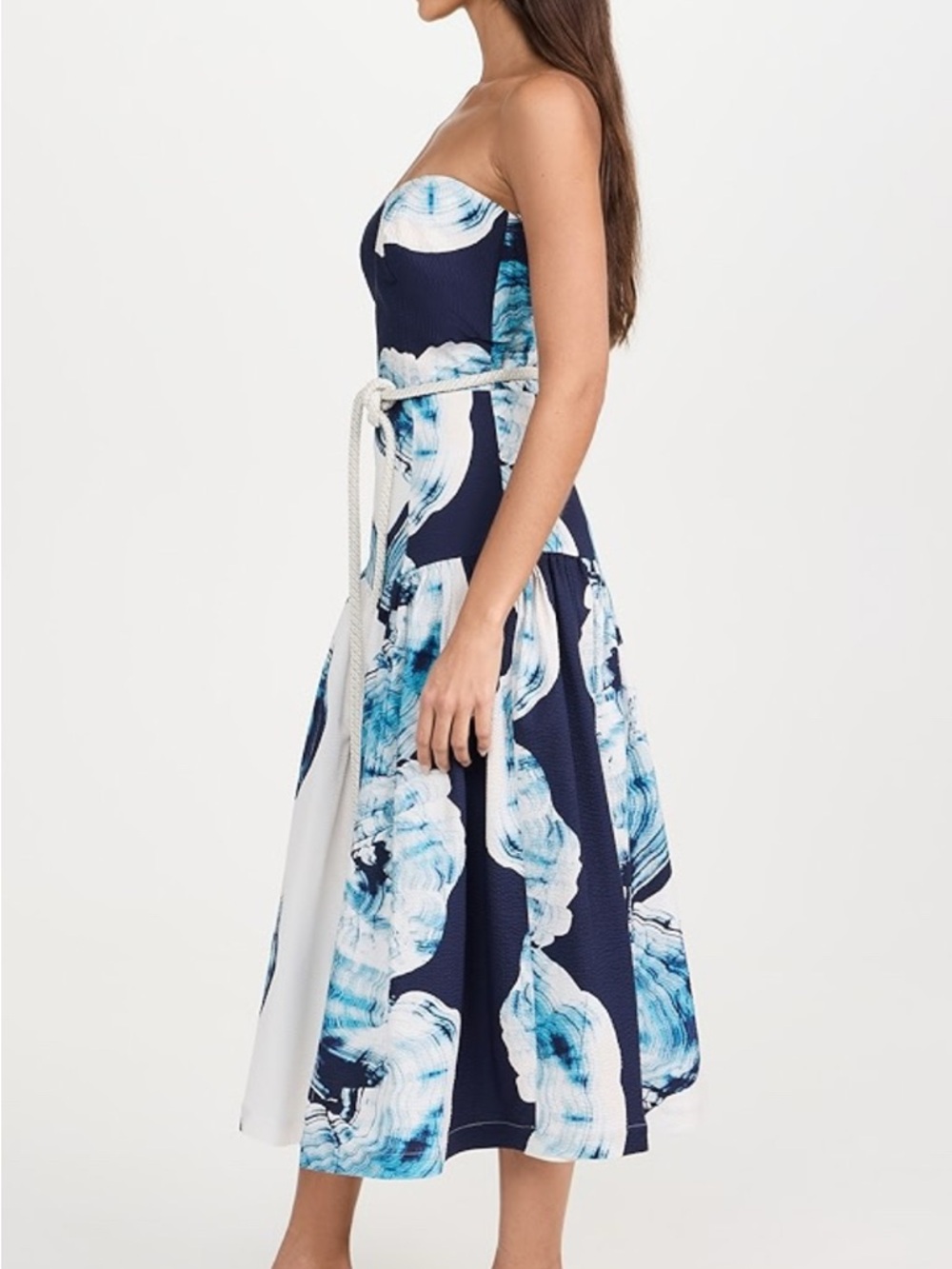 Silvia Tcherassi Strapless Navy and White Abstract Print Midi Dress - Picture 2 of 3